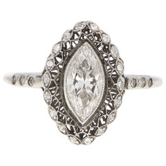 Art Deco Inspired Marquise Cut Diamond Cluster Ring Set in Platinum