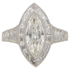 Art Deco Inspired Marquise Cut Diamond Halo Ring Set in Platinum 