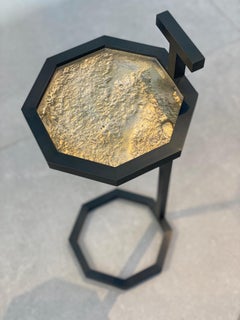 Custom Made Martini Table in Blackened Steel Glacier Glass Surface