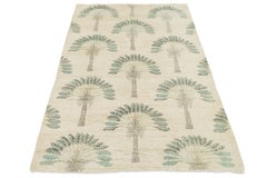 Art Deco Inspired Modern Palm Tree Wool Rug In Neutral Cream 4x6