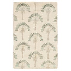Art Deco Inspired Modern Palm Tree Wool Rug In Neutral Cream 4x6