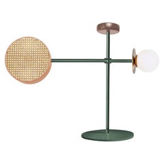 Art Deco Inspired Monaco Table II Lamp in Salmon, Wine, Brass and Rattan