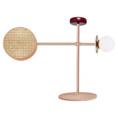 Art Deco Inspired Monaco Table II Lamp in Salmon, Wine, Brass and Rattan
