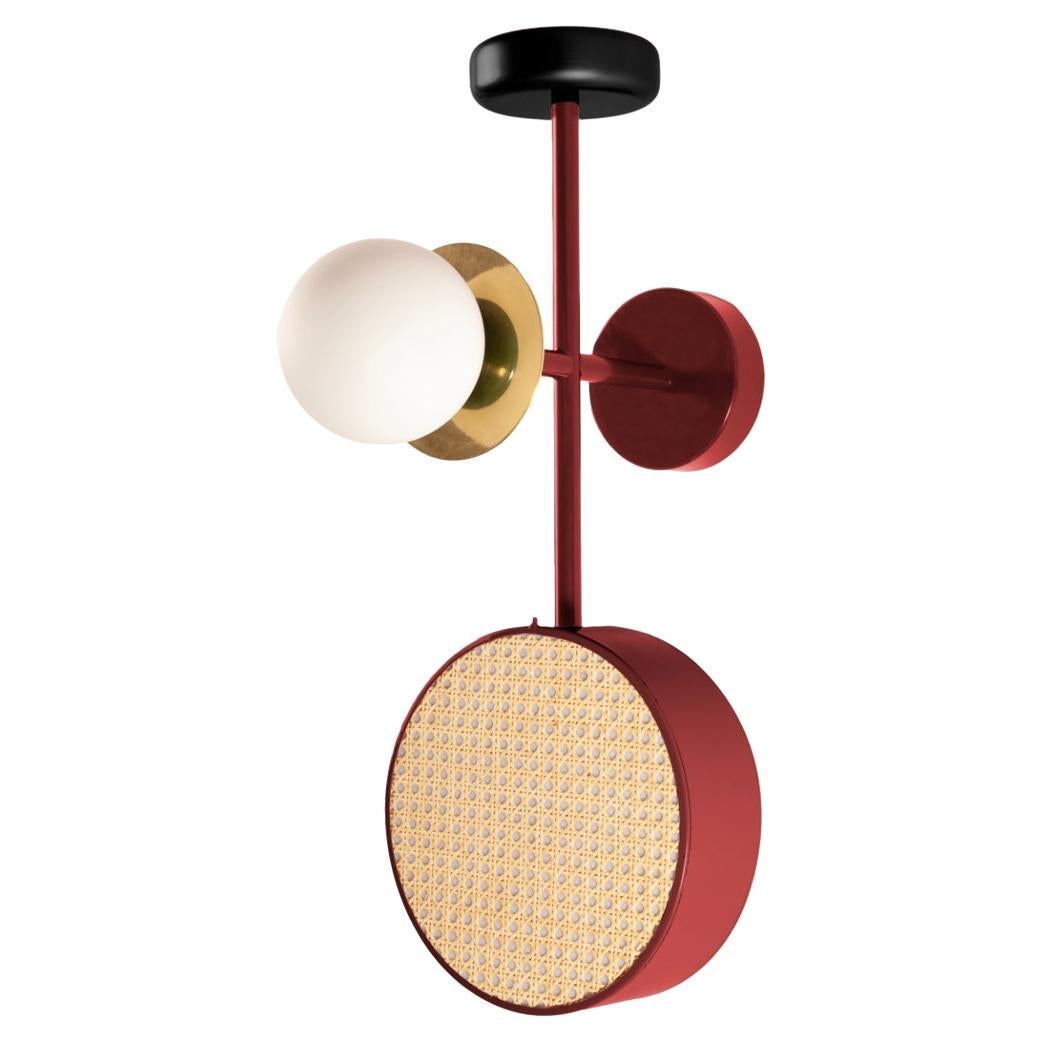 Art Deco Inspired Monaco Wall Lamp in Black, Red Lipstick and Rattan For Sale