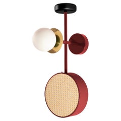 Art Deco Inspired Monaco Wall Lamp in Black, Red Lipstick and Rattan