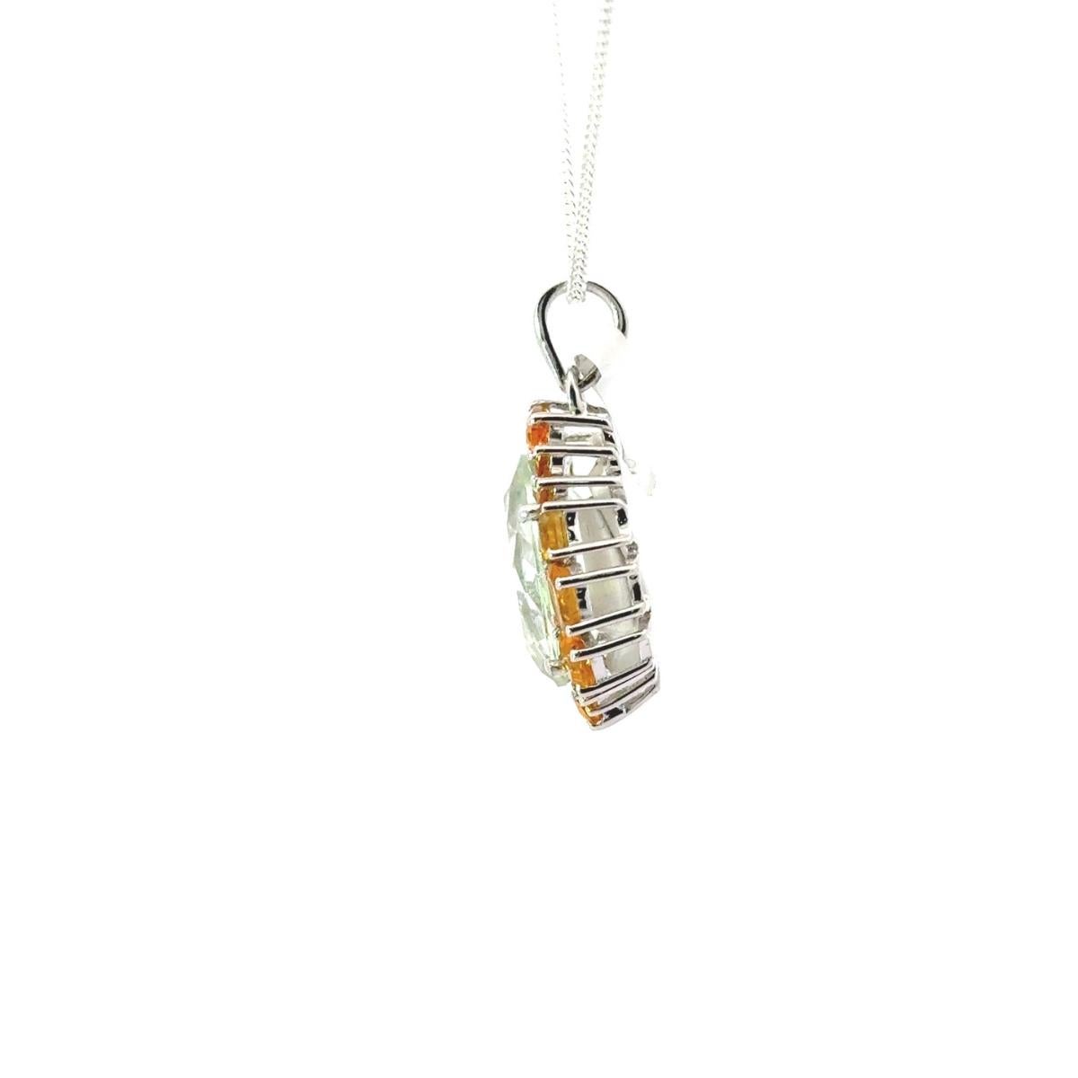 Modernist Art Deco Style Multi Gemstone Pendant Necklace for Her Made in 925 Silver For Sale