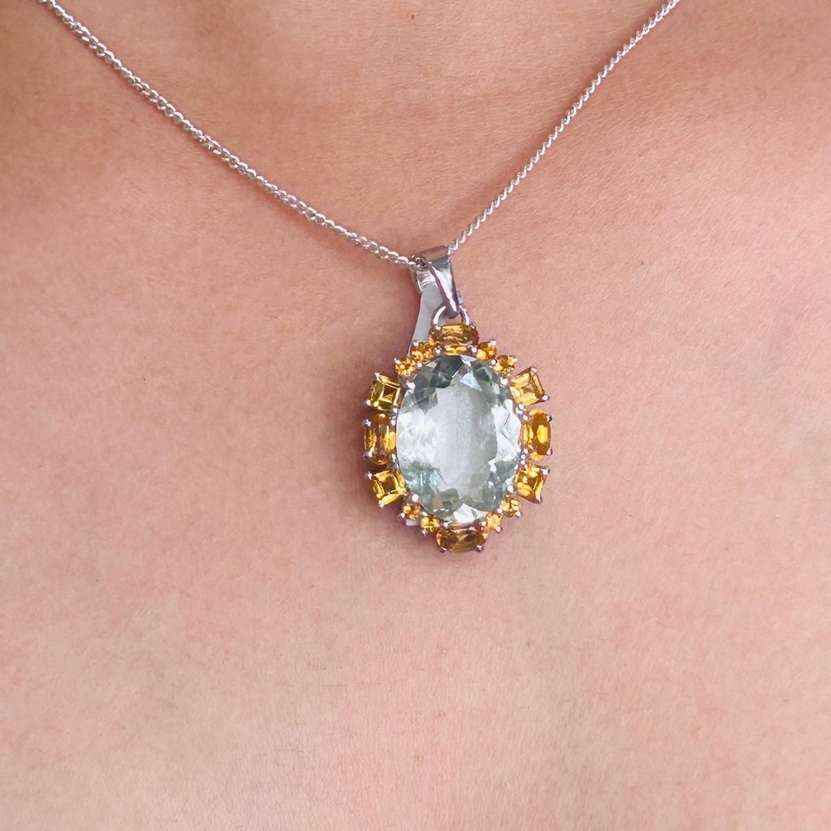 Art Deco Style Multi Gemstone Pendant Necklace for Her Made in 925 Silver In New Condition For Sale In New York, NY