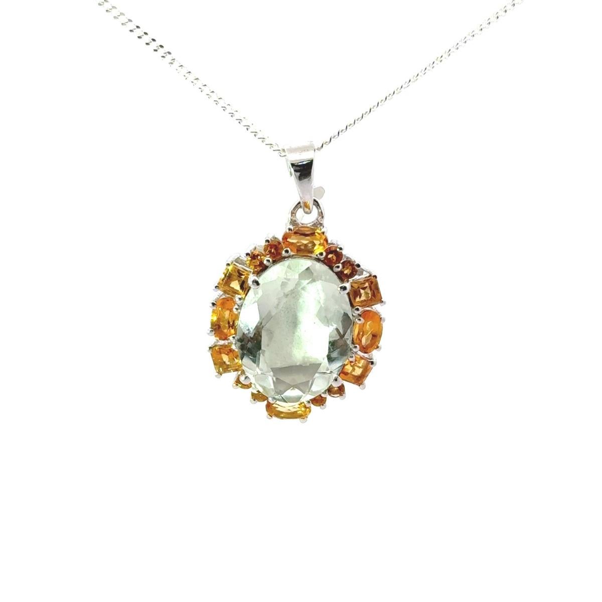 Women's Art Deco Style Multi Gemstone Pendant Necklace for Her Made in 925 Silver For Sale