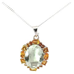 Art Deco Inspired Multi Gemstone Pendant Necklace for Her Made in 925 Silver