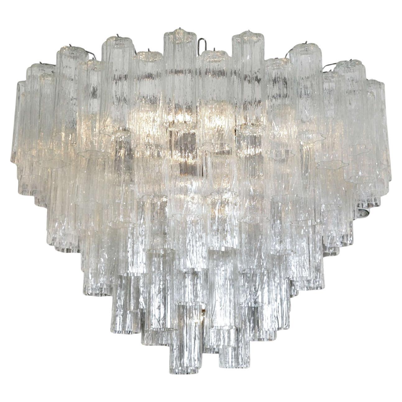Art Deco Inspired Multi-tiered Italian glass cylinder 'Claridge's' Chandelier For Sale