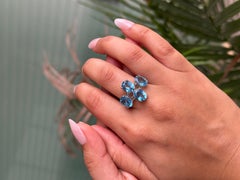 Art Deco-Inspired Natural Blue Topaz Gemstone Cocktail Ring for Gifts in Silver