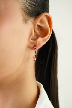 Art Deco-inspirierte Ohrringe mit natürlichem Rubin und Diamant aus 14K Gelbgold 1.48Ct