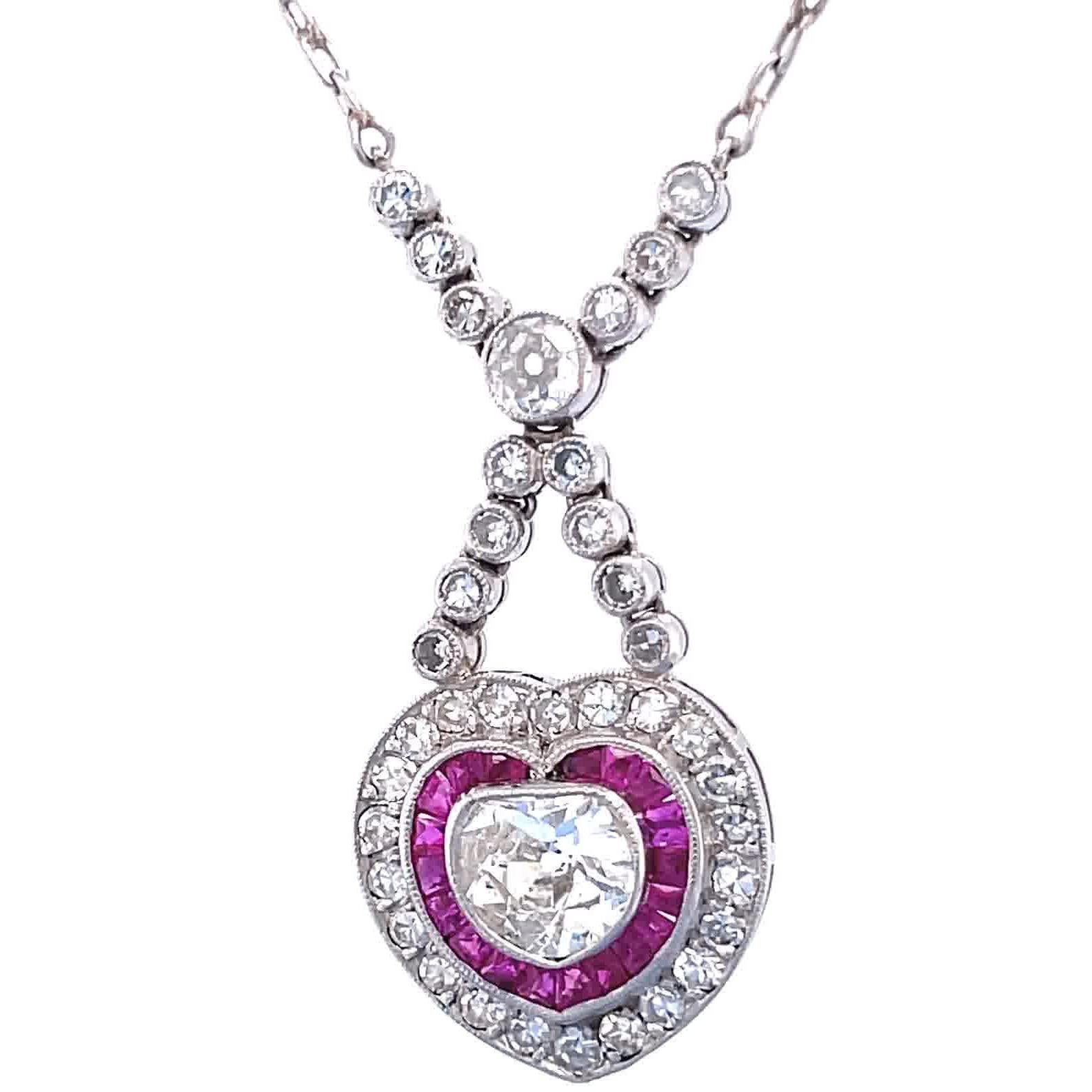 Art Deco Inspired Necklace Diamond Ruby Platinum In New Condition In Beverly Hills, CA