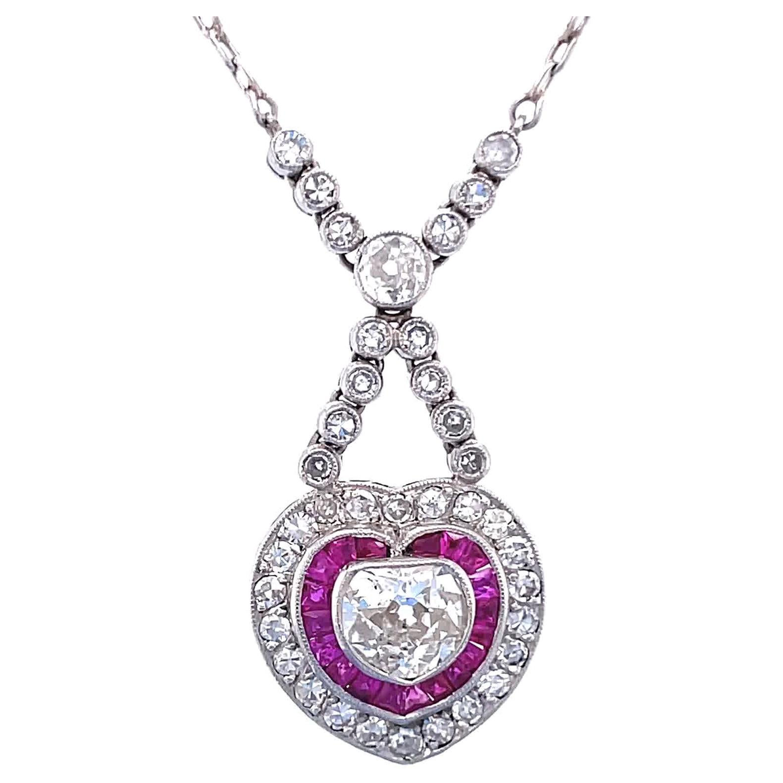 Art Deco Inspired Necklace Diamond Ruby Platinum