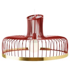 Lampe pendante nouvelle araignée d'inspiration Art Déco Ivoire et laiton poli Rouge
