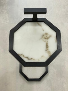 Art Deco Inspired Octogan Martini Table in Blackened Steel with Marblo Surface