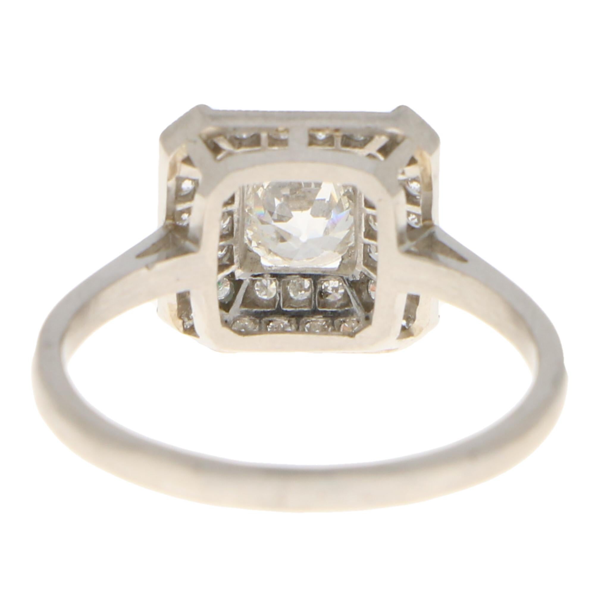 Art Deco Inspired Old Cut Diamond Engagement Ring Set in Platinum For Sale 1