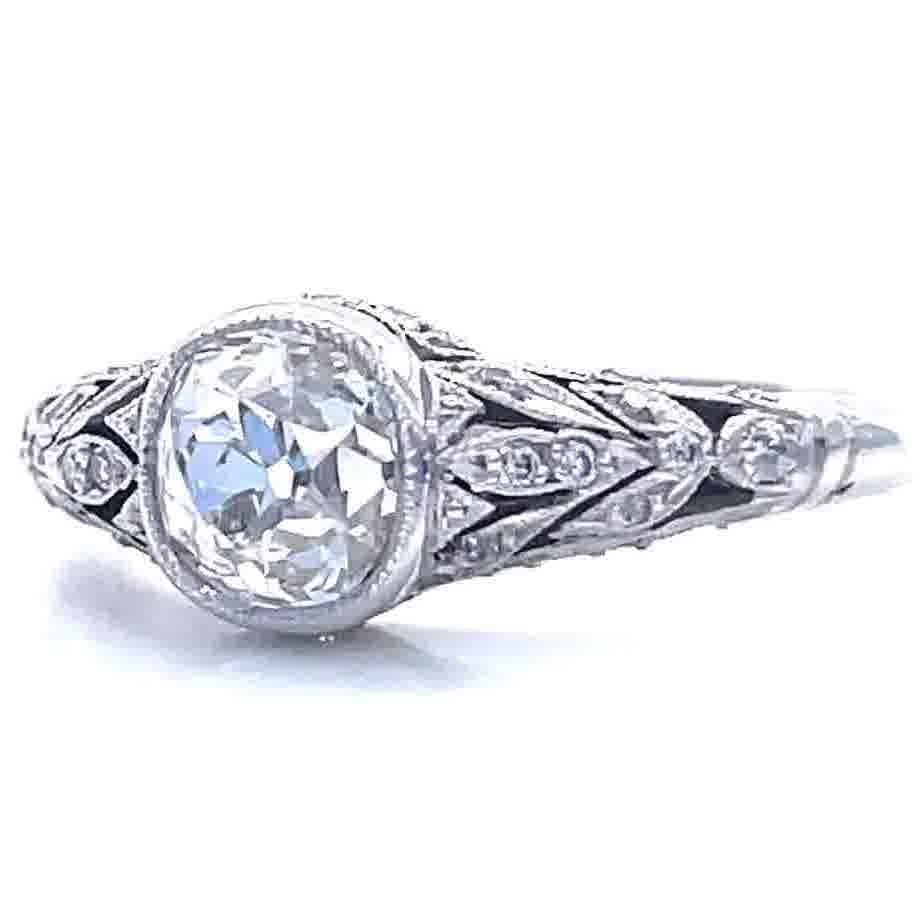 Women's Art Deco Inspired Old European Cut Diamond Platinum Engagement Ring