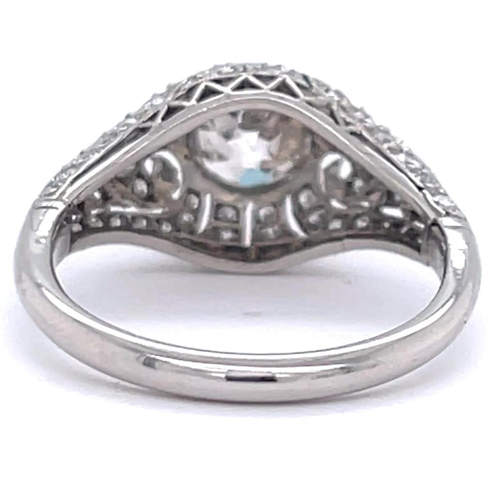 Art Deco Inspired Old European Cut Diamond Platinum Engagement Ring 2