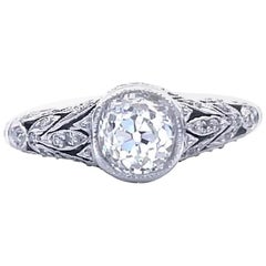 Art Deco Inspired Old European Cut Diamond Platinum Engagement Ring