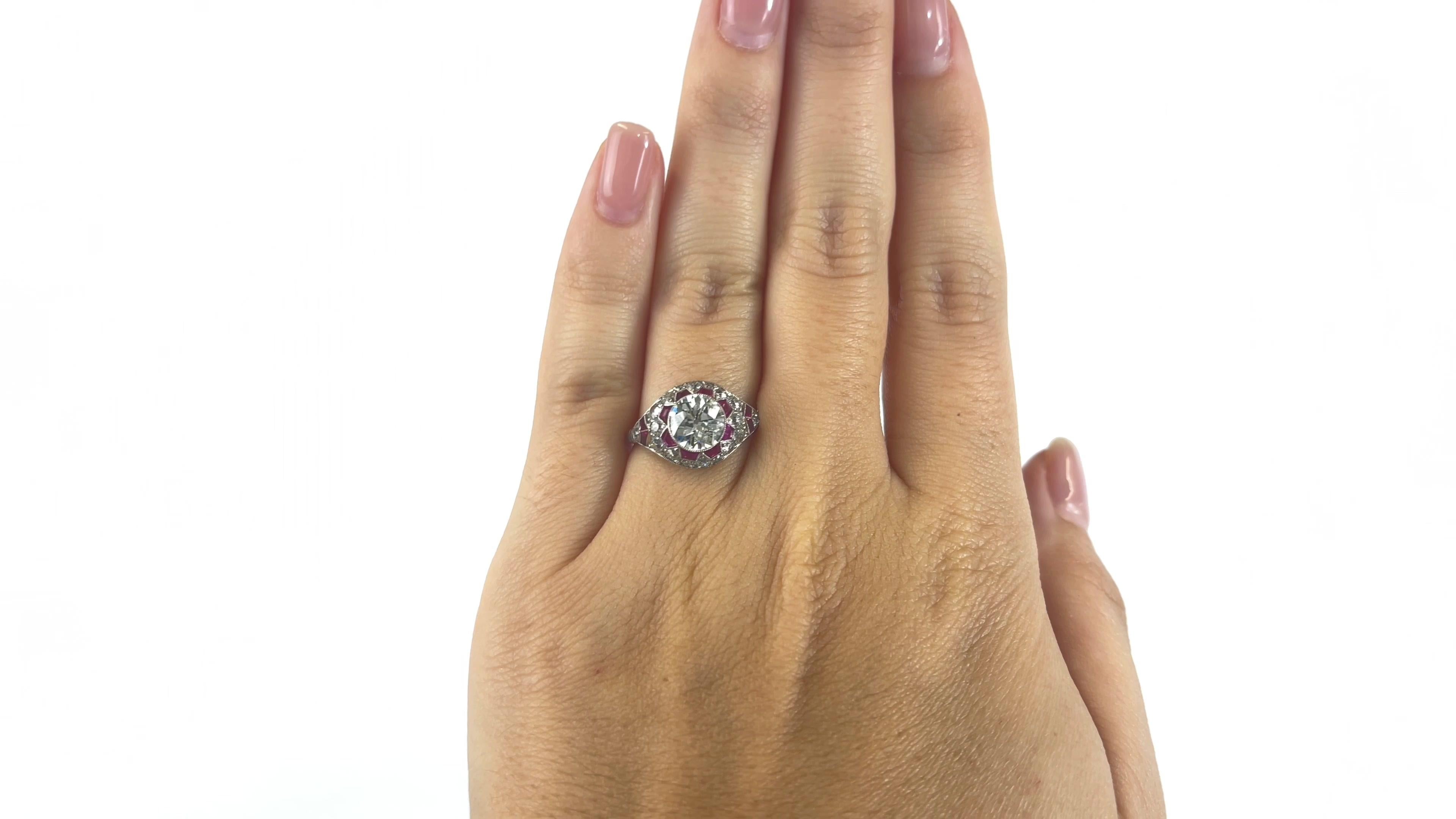 Art Deco Inspired Old European Cut Diamond Ruby Platinum Engagement Ring In New Condition In Beverly Hills, CA