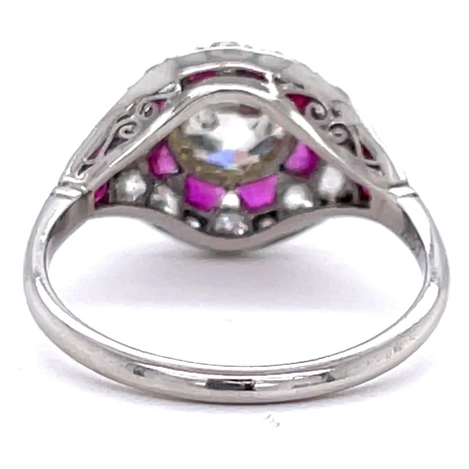 Art Deco Inspired Old European Cut Diamond Ruby Platinum Engagement Ring 2