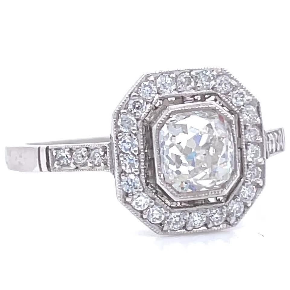 Women's Art Deco Inspired Old Mine Cut Diamond Platinum Ring