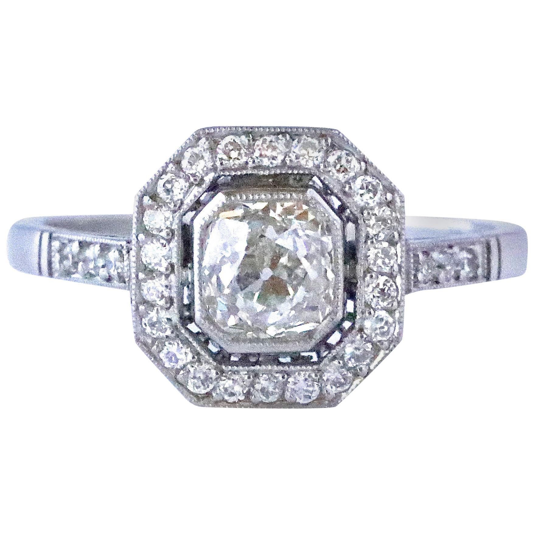 Art Deco Inspired Old Mine Cut Diamond Platinum Ring