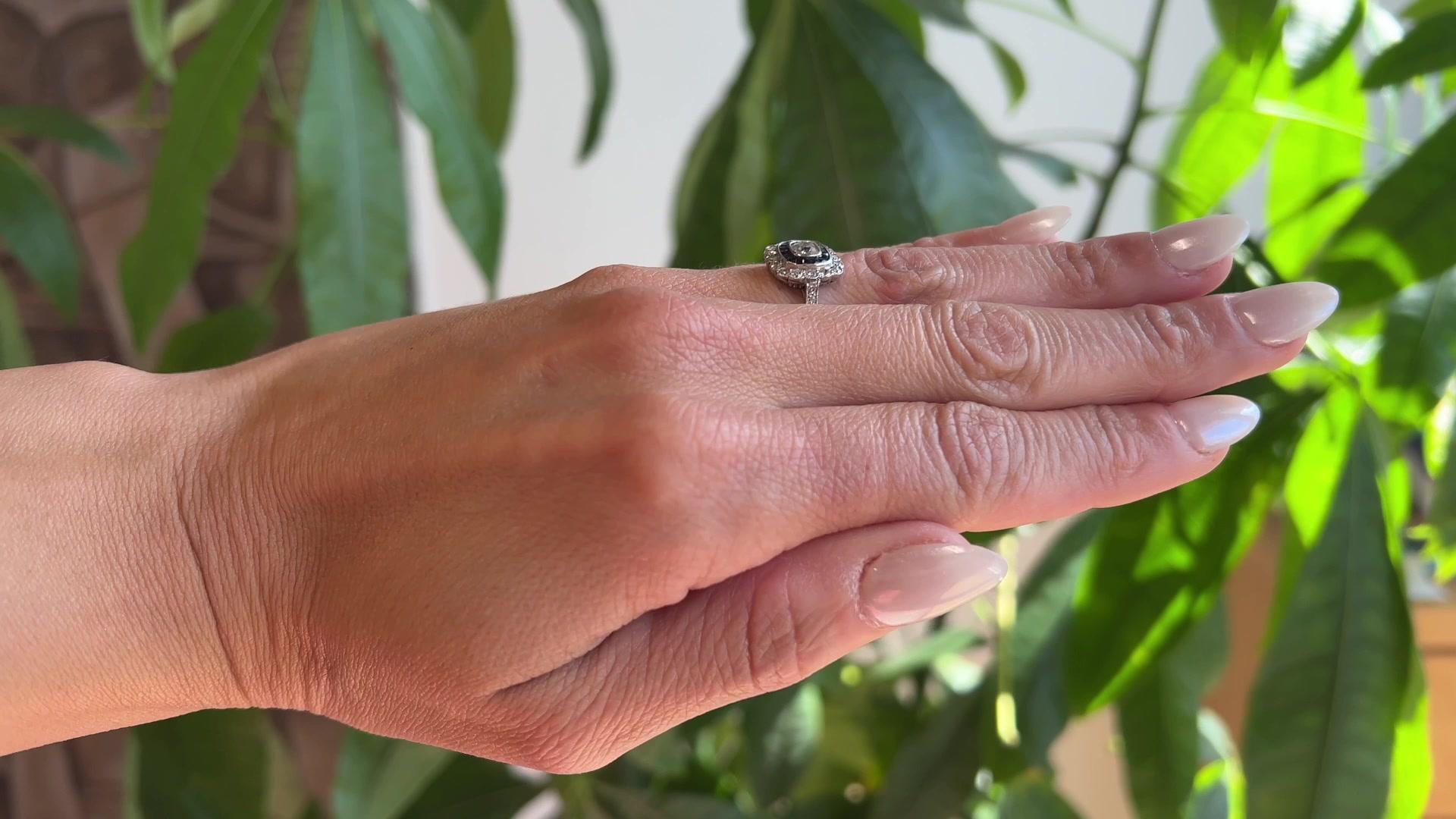 Art Deco inspirierter Diamant-Saphir-Halo-Ring mit altem Minenschliff (Alteuropäischer Brillantschliff) im Angebot