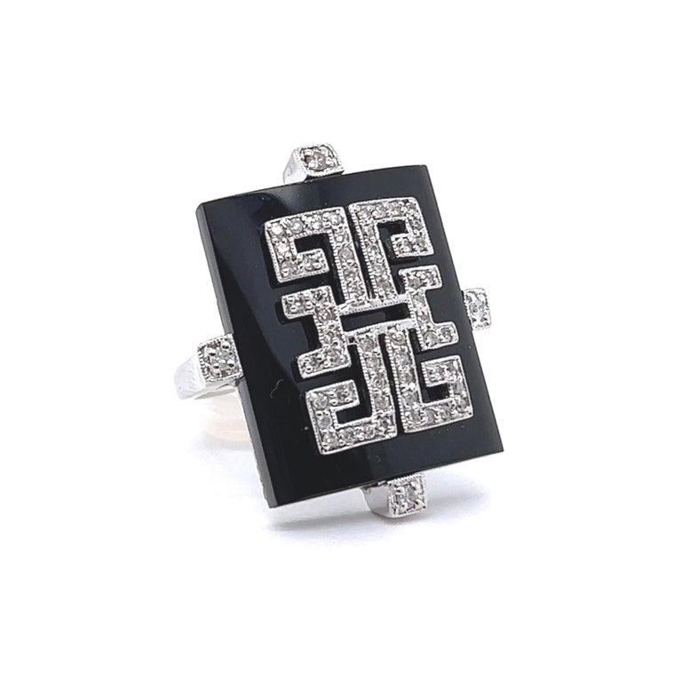 Art Deco Inspired Onyx Diamond 18 Karat White Gold Cocktail Ring at 1stDibs