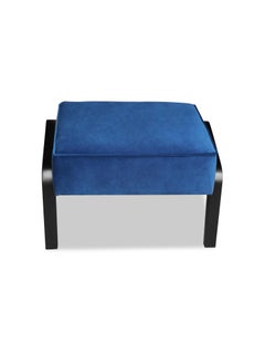 Art Deco Inspired Ottoman in Beech Black Ebony and Ivory Boucle Velvet