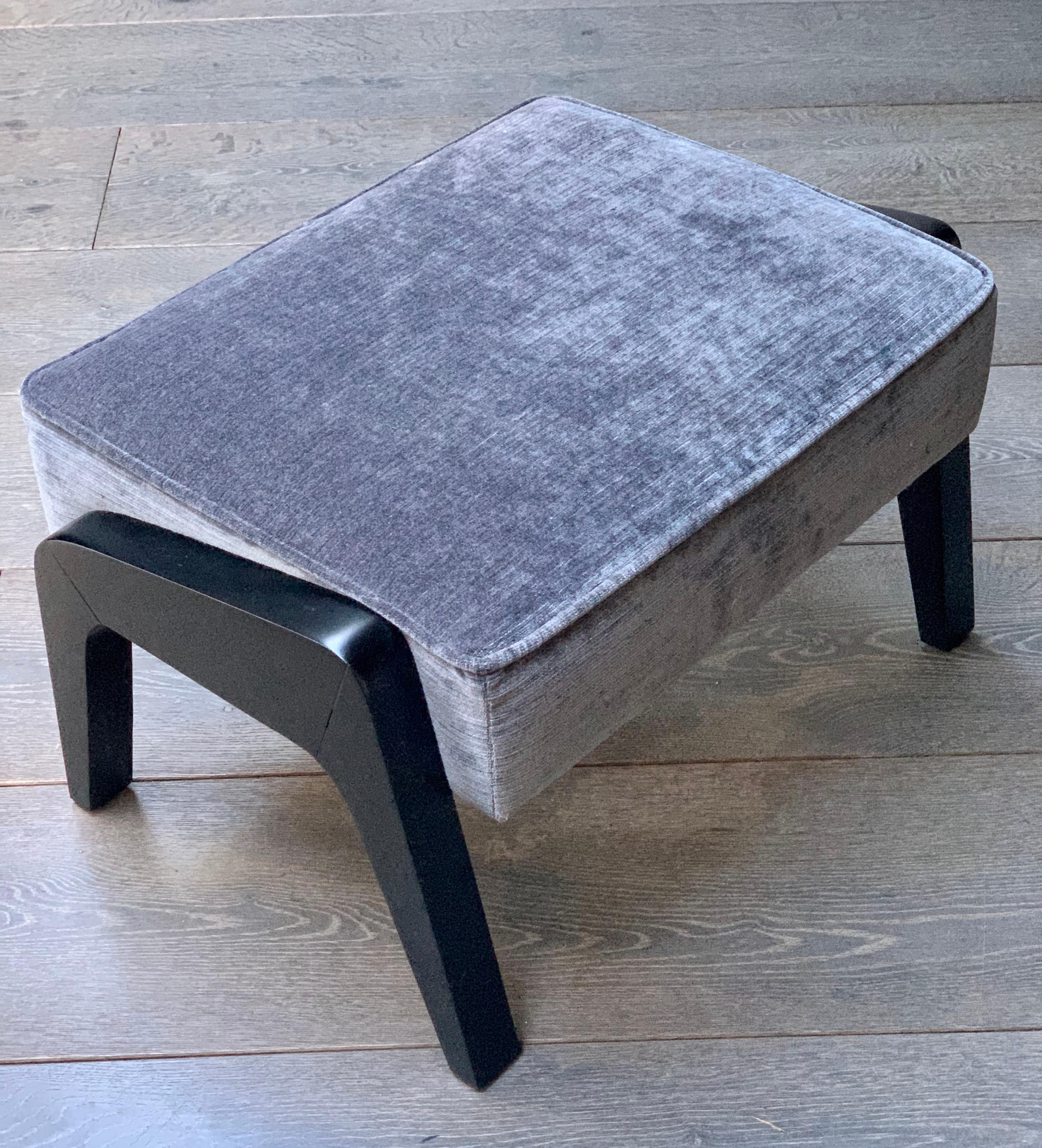 Art Deco Inspired Ottoman in Beech Black Ebony and Storm Grey Ribbed Velvet For Sale 1