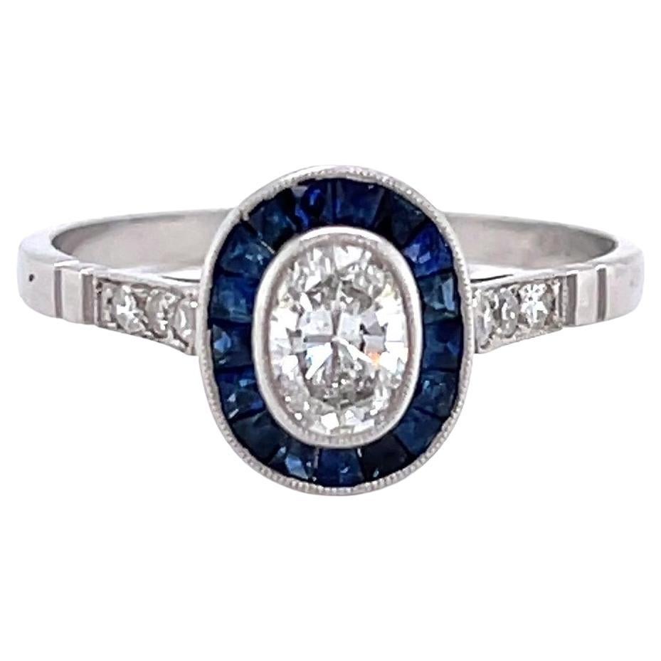 Art Deco Sapphire Diamond Platinum Engagement Ring For Sale at 1stDibs