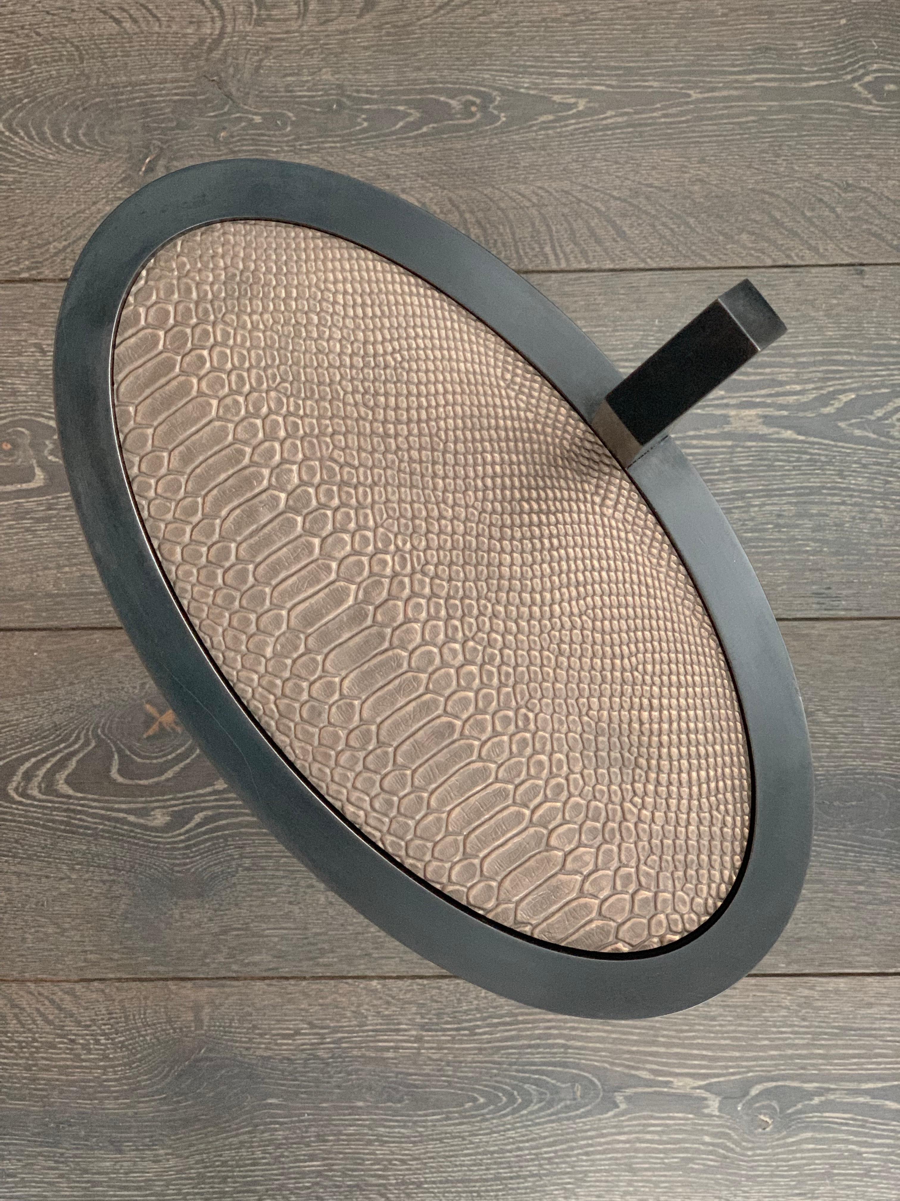 Art Deco Inspired Oval Manhattan Martini Table blackened steel and rattle snake 2