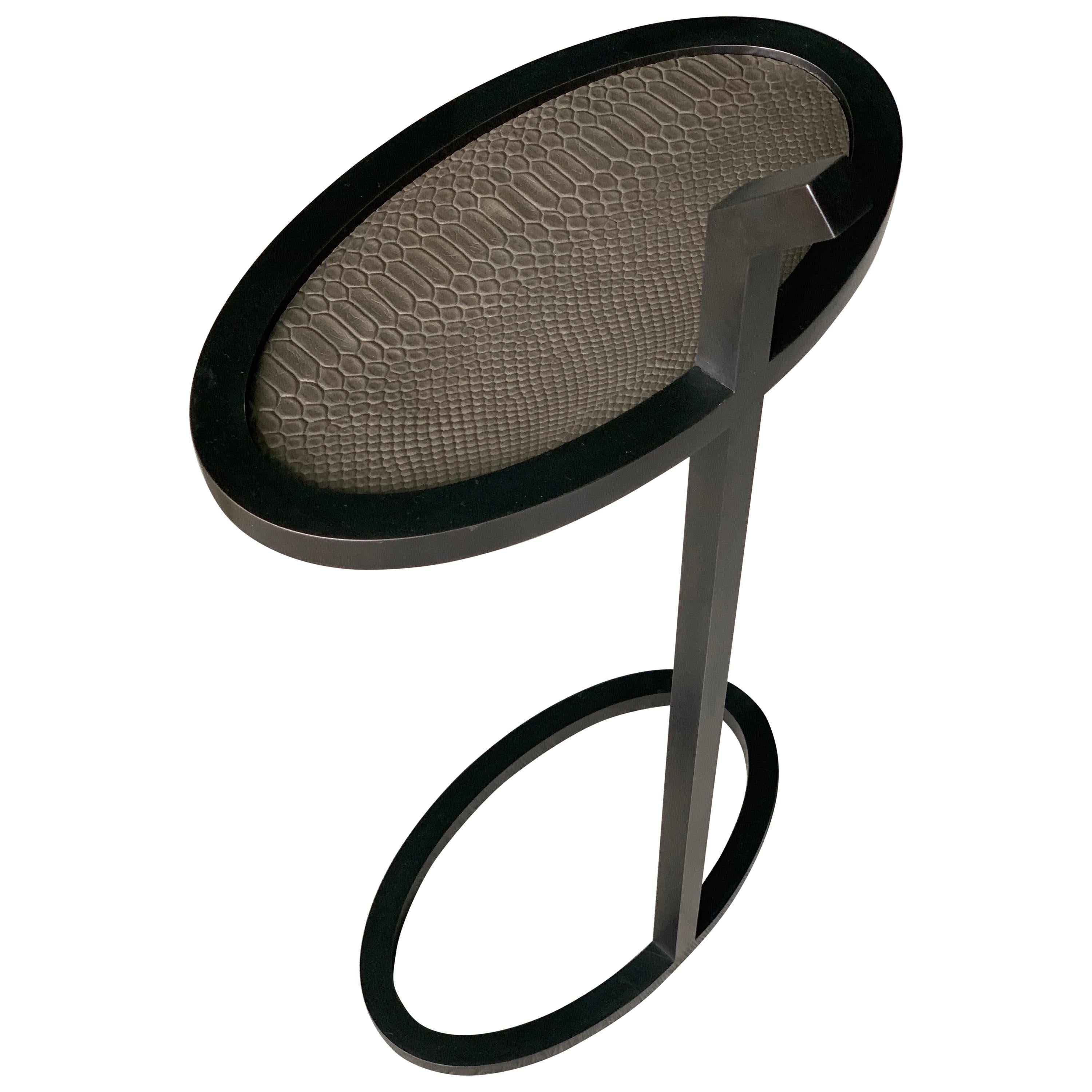 Art Deco Inspired Oval Manhattan Martini Table blackened steel and rattle snake For Sale