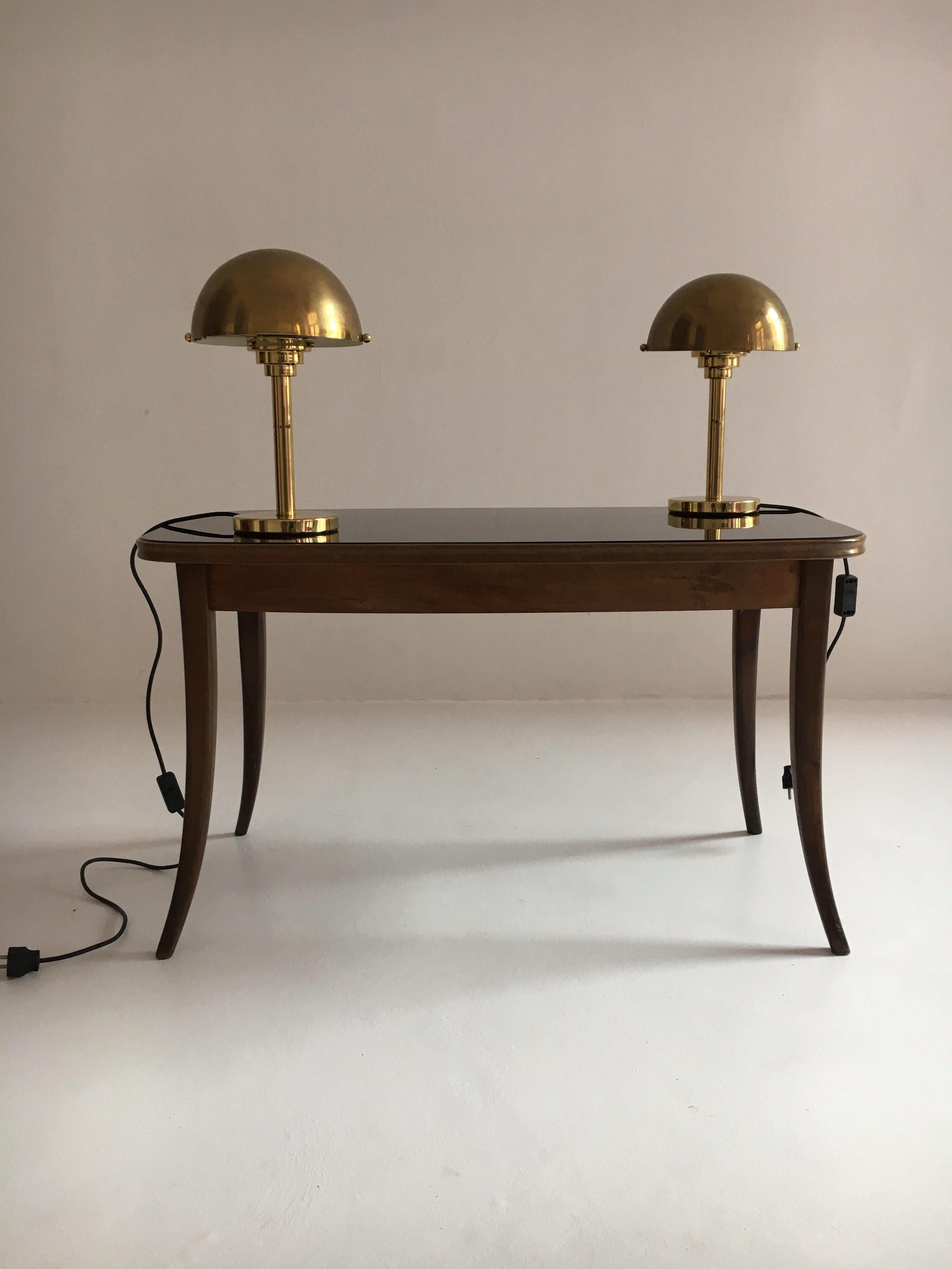 Art Deco Inspired Patinated Brass Mushroom Lamps, Austria, 1970s 2