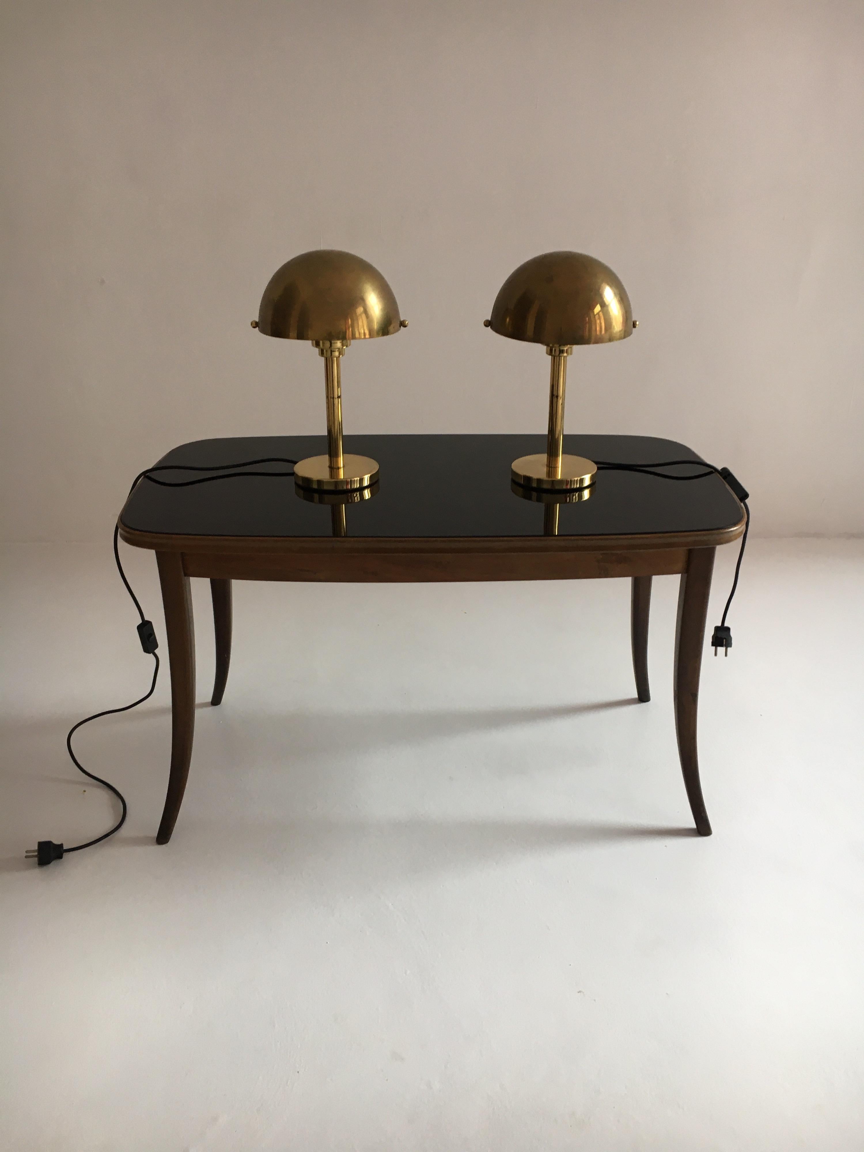 Art Deco Inspired Patinated Brass Mushroom Lamps, Austria, 1970s 3