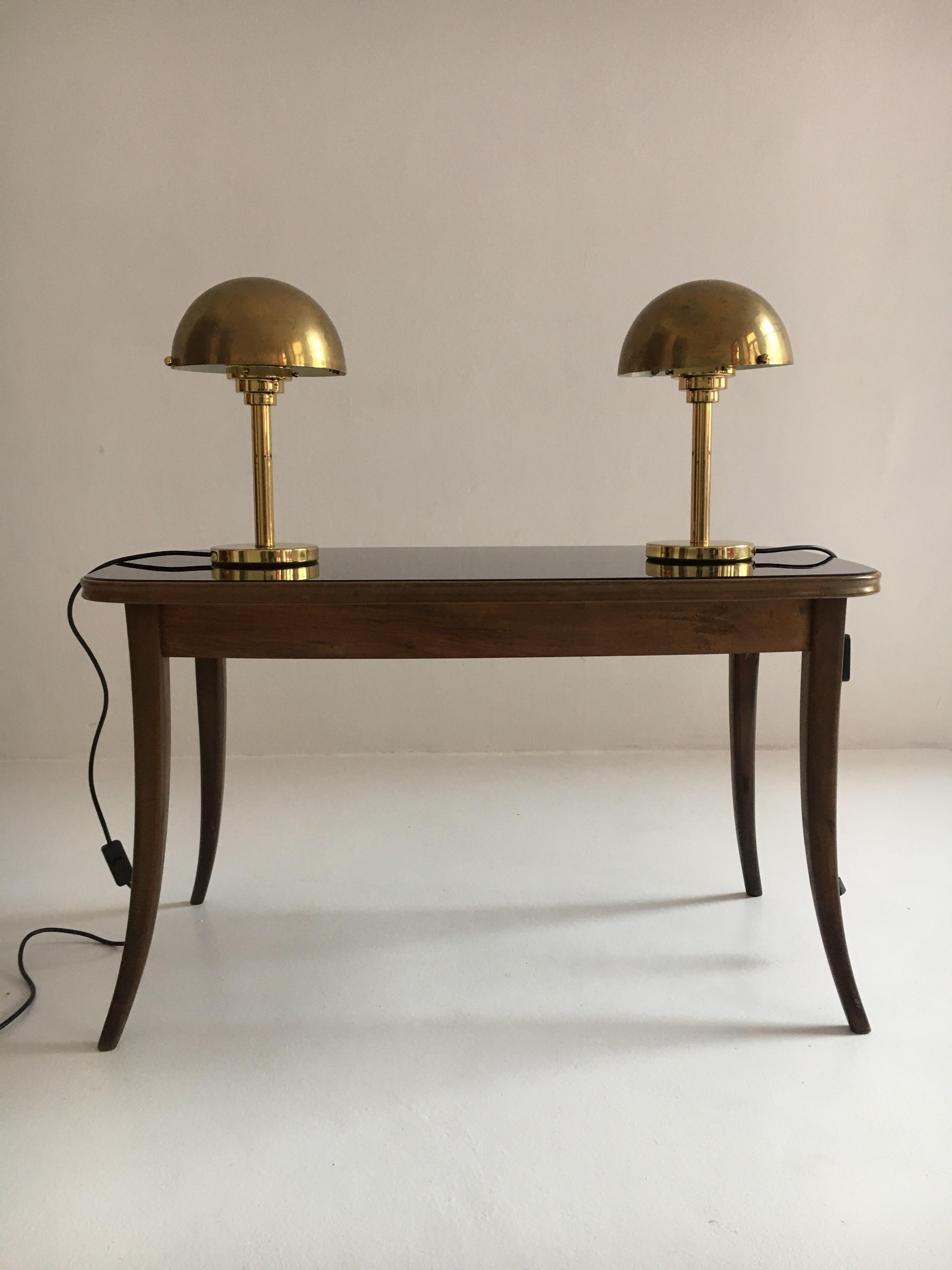 Art Deco inspired patinated brass mushroom lamps, Austria, 1970s.