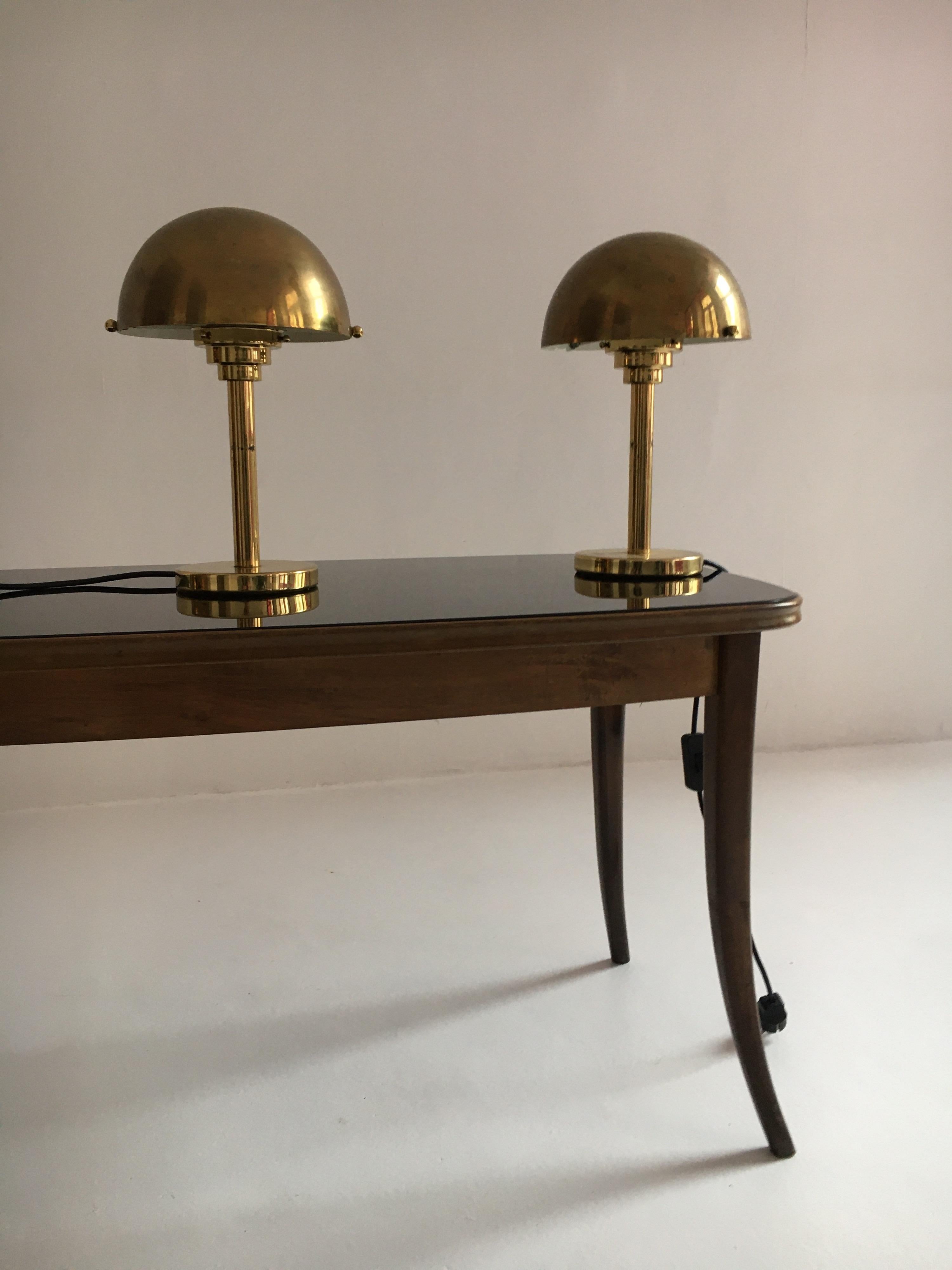 Austrian Art Deco Inspired Patinated Brass Mushroom Lamps, Austria, 1970s