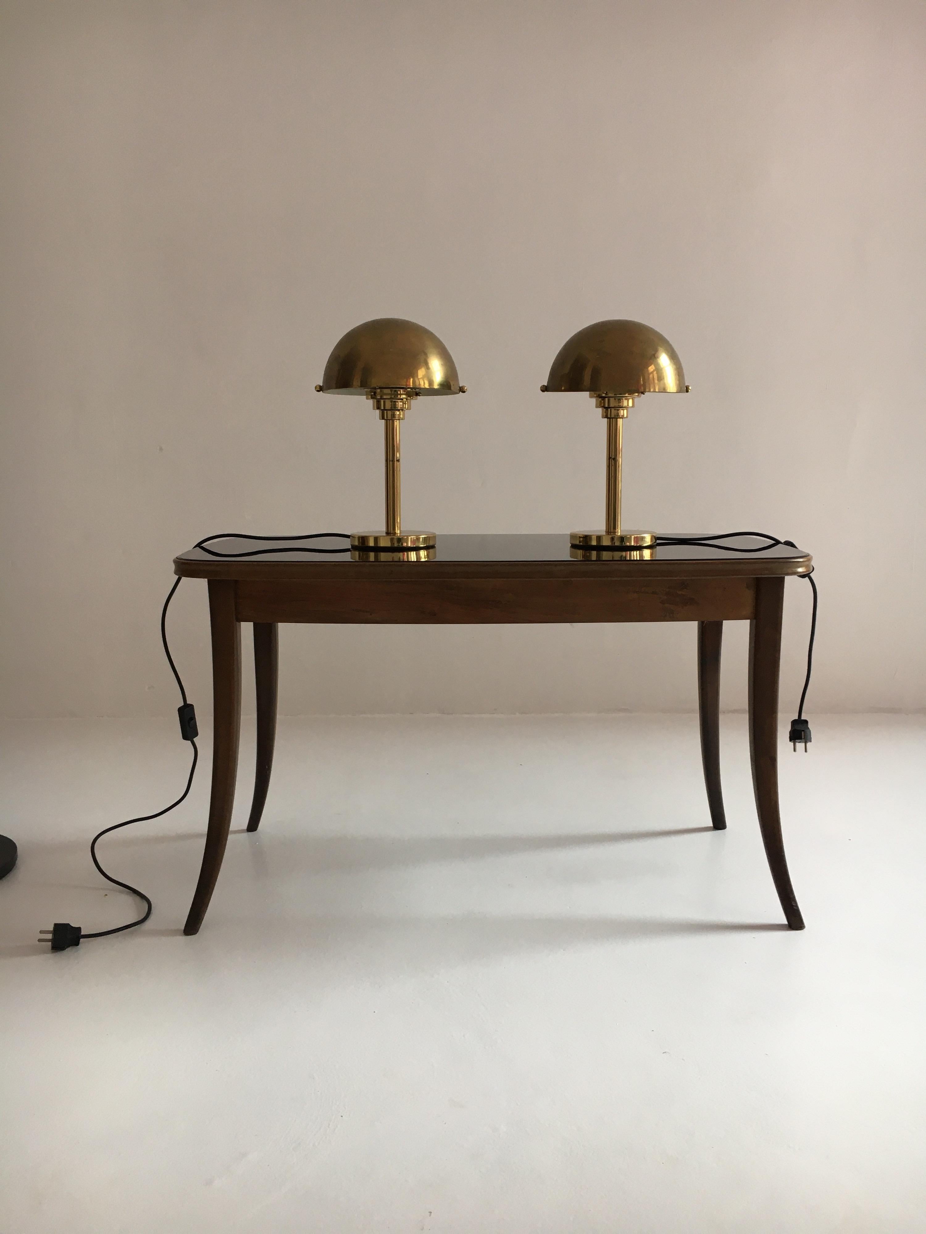 Metal Art Deco Inspired Patinated Brass Mushroom Lamps, Austria, 1970s