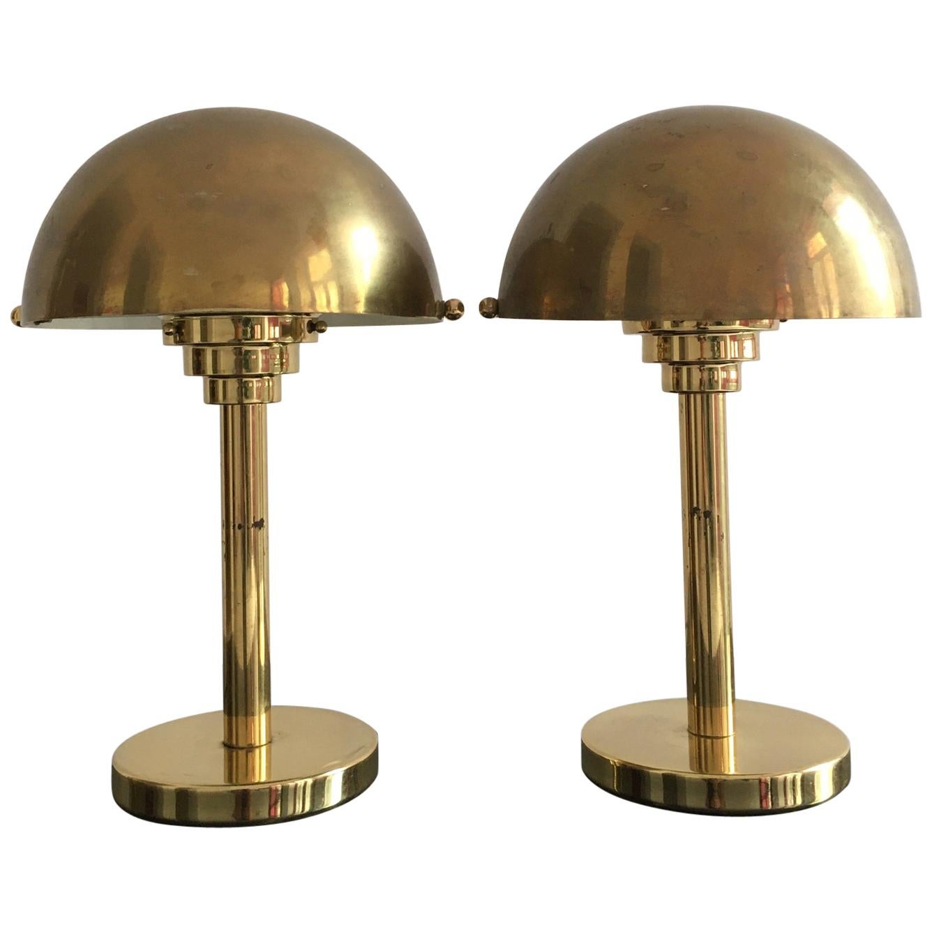 Art Deco Inspired Patinated Brass Mushroom Lamps, Austria, 1970s