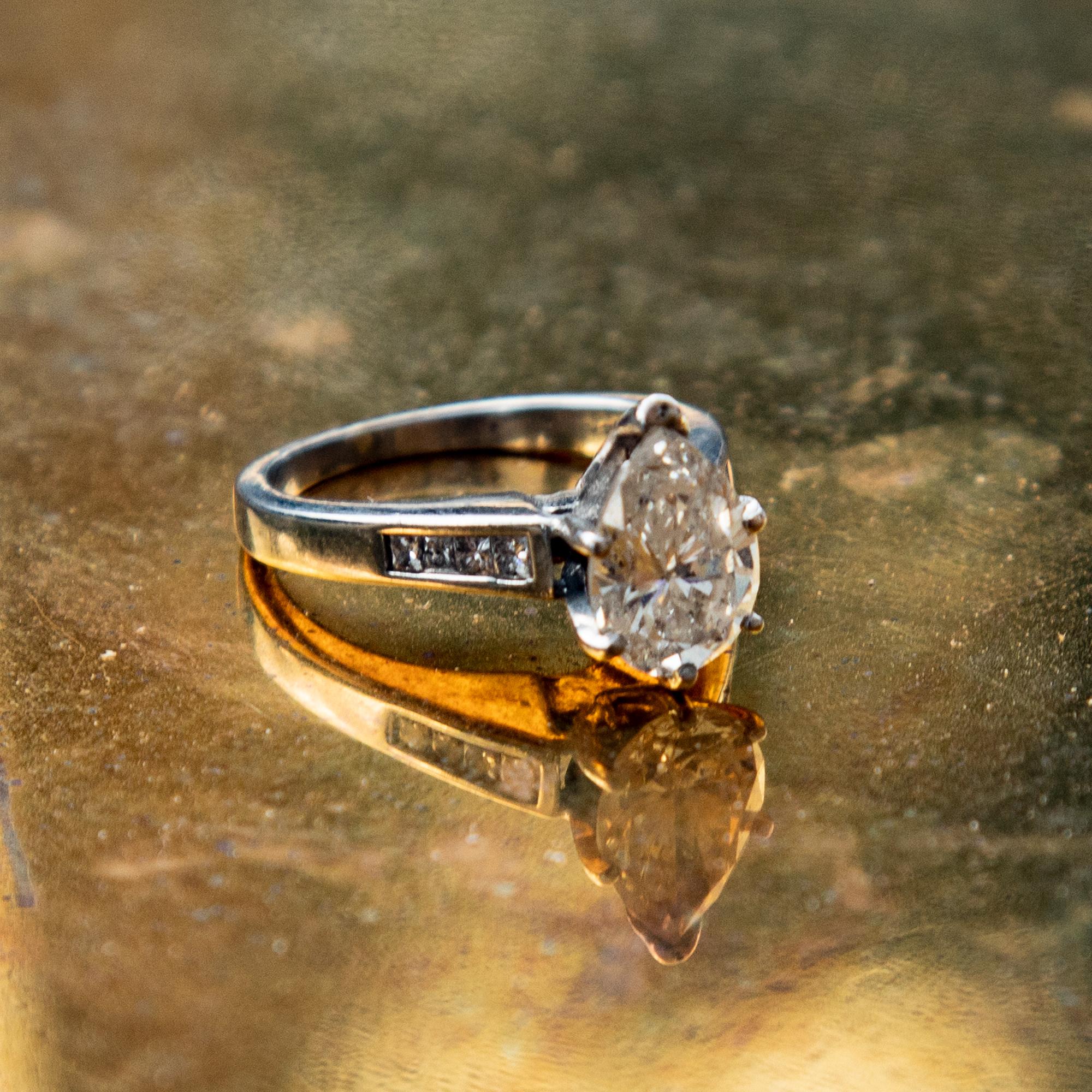Art Deco Inspired Pear Cut White Gold Diamond Ring 1