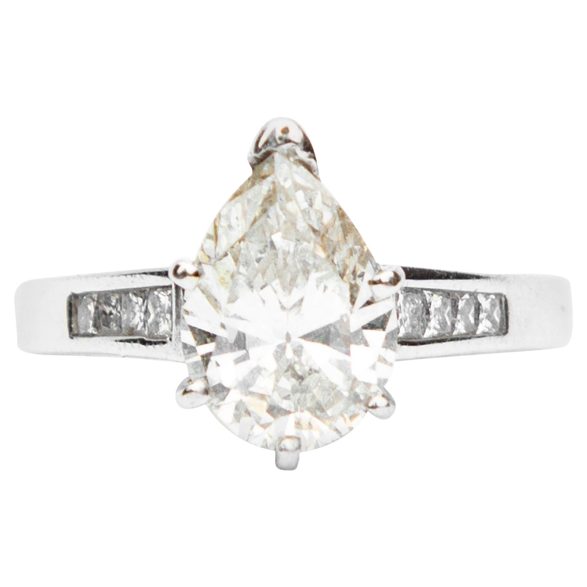 Art Deco Inspired Pear Cut White Gold Diamond Ring