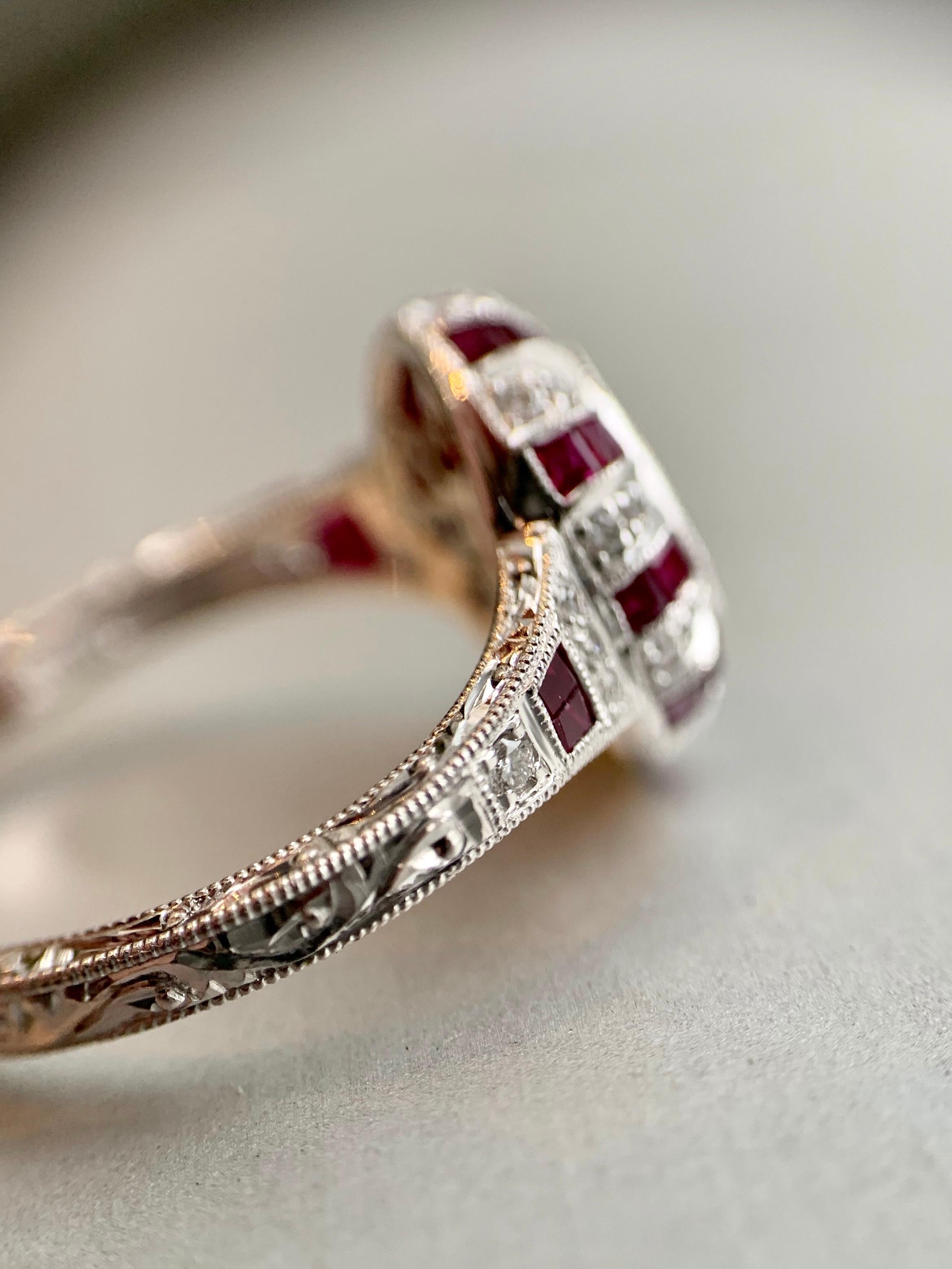 Art Deco Inspired Pear Shape Diamond and Ruby Ring 5