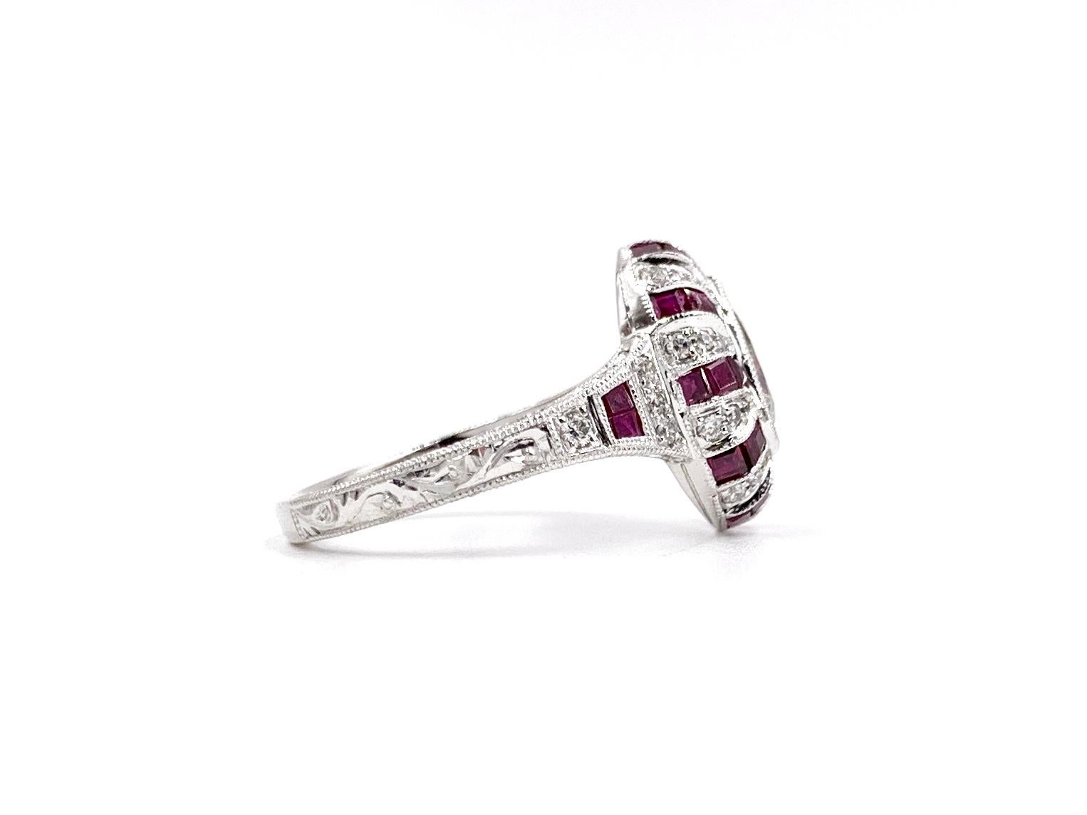 Pear Cut Art Deco Inspired Pear Shape Diamond and Ruby Ring