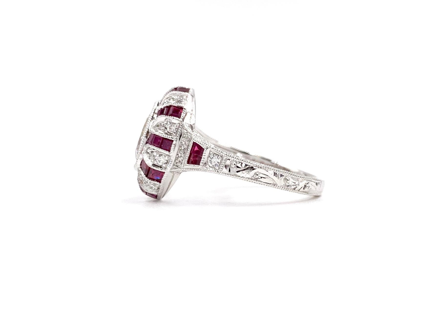 Women's Art Deco Inspired Pear Shape Diamond and Ruby Ring