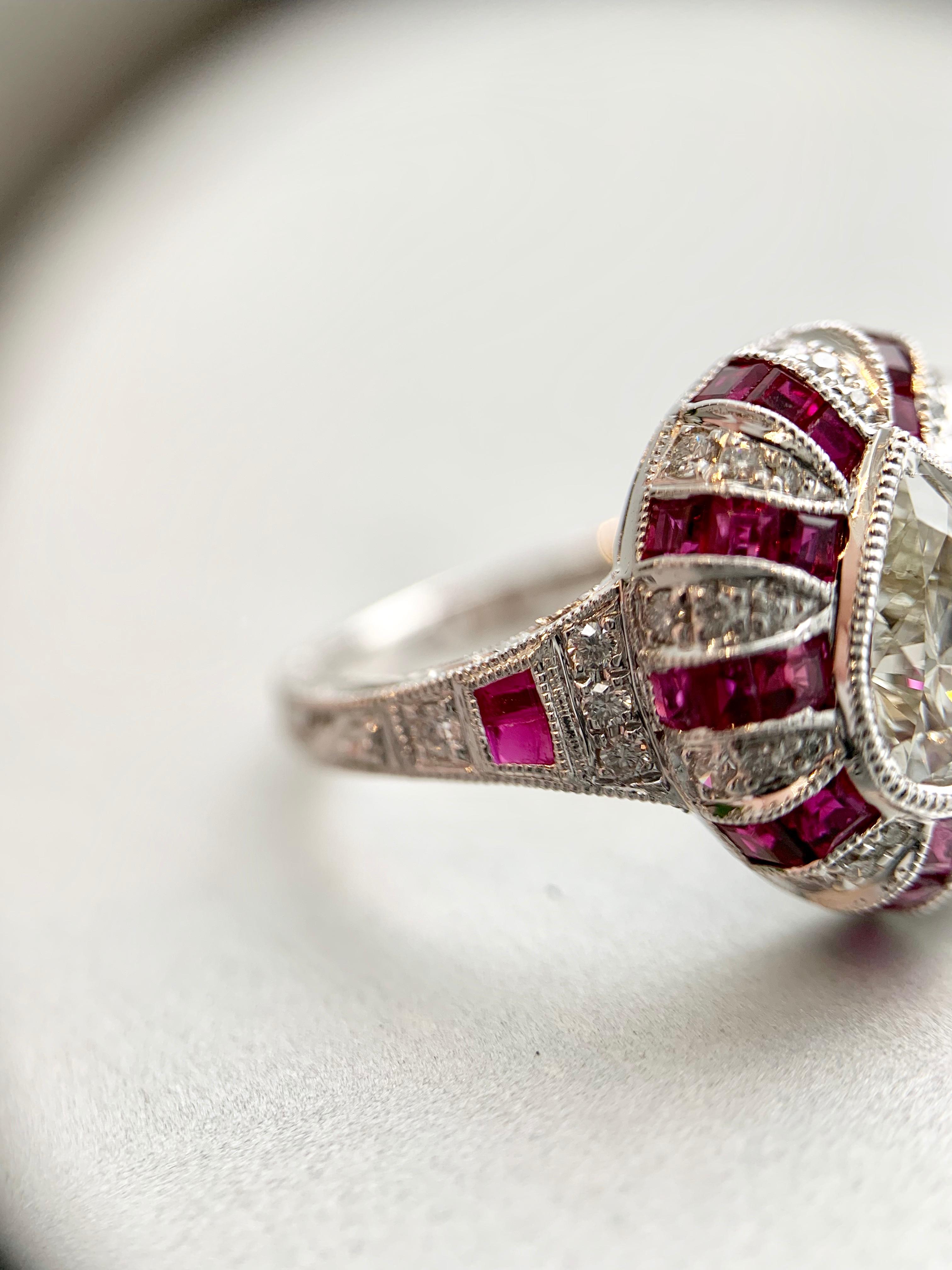 Art Deco Inspired Pear Shape Diamond and Ruby Ring 4