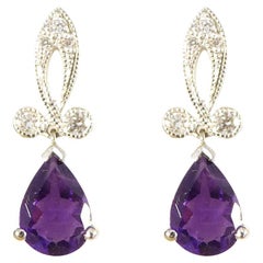 Art-déco-inspirierte birnenförmige Amethyst-Tropfen-Ohrringe mit Diamanten in 18 Karat Weiß