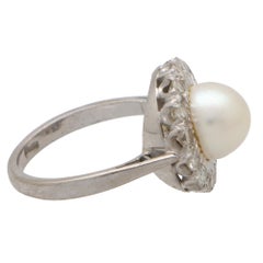 Art Deco Inspired Pearl and Diamond Cluster Ring Set in 18k White Gold