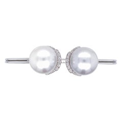 Art Deco Inspired Pearl and Diamond Wire Bracelet in 18 Karat White Gold